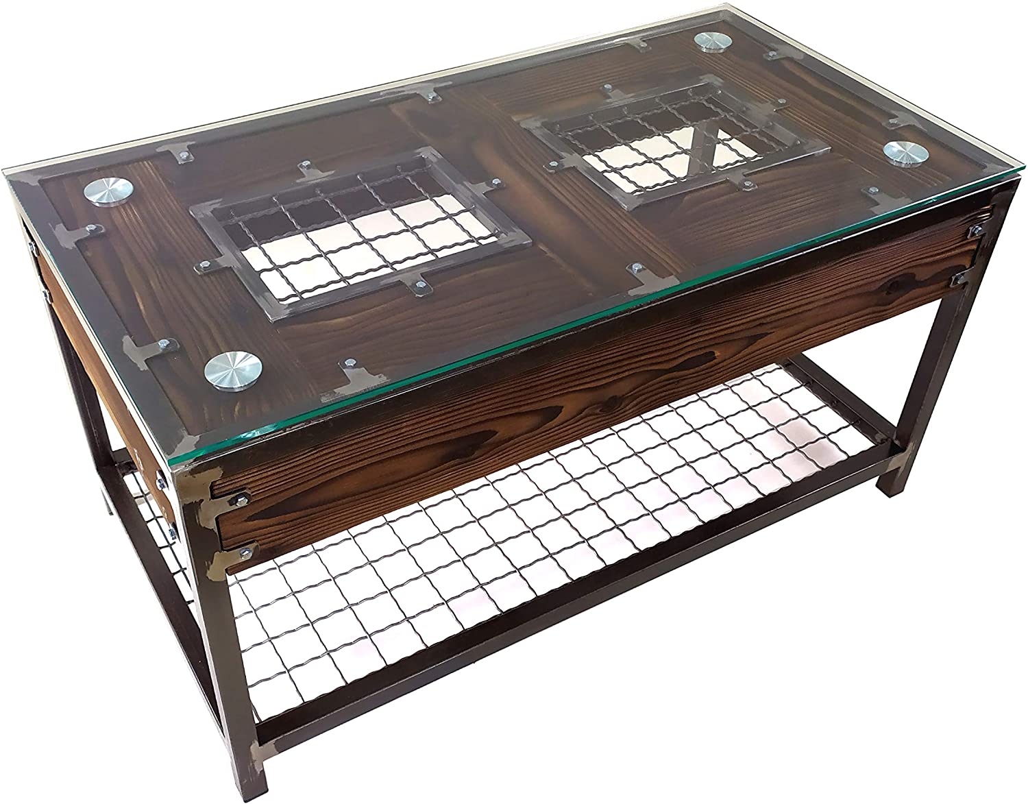 CHYRKA® Couchtisch HALICZ Wohnzimmertisch LH Loft Vintage Bar IndustrieDesign Handmade Holz Glas Metall