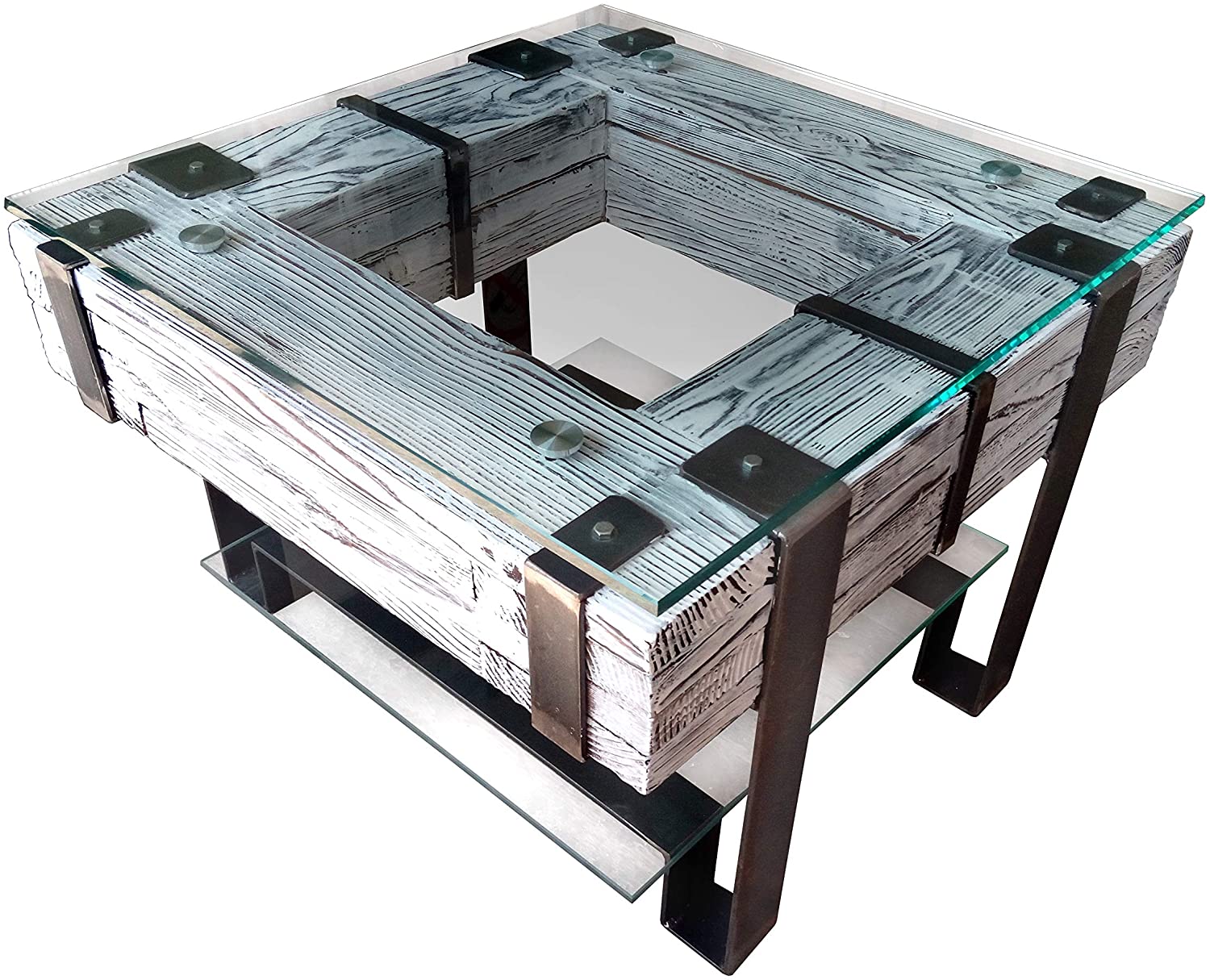 CHYRKA® Couchtisch LL Wohnzimmertisch LEMBERG Loft Vintage Bar IndustrieDesign Handmade Holz Glas Metall