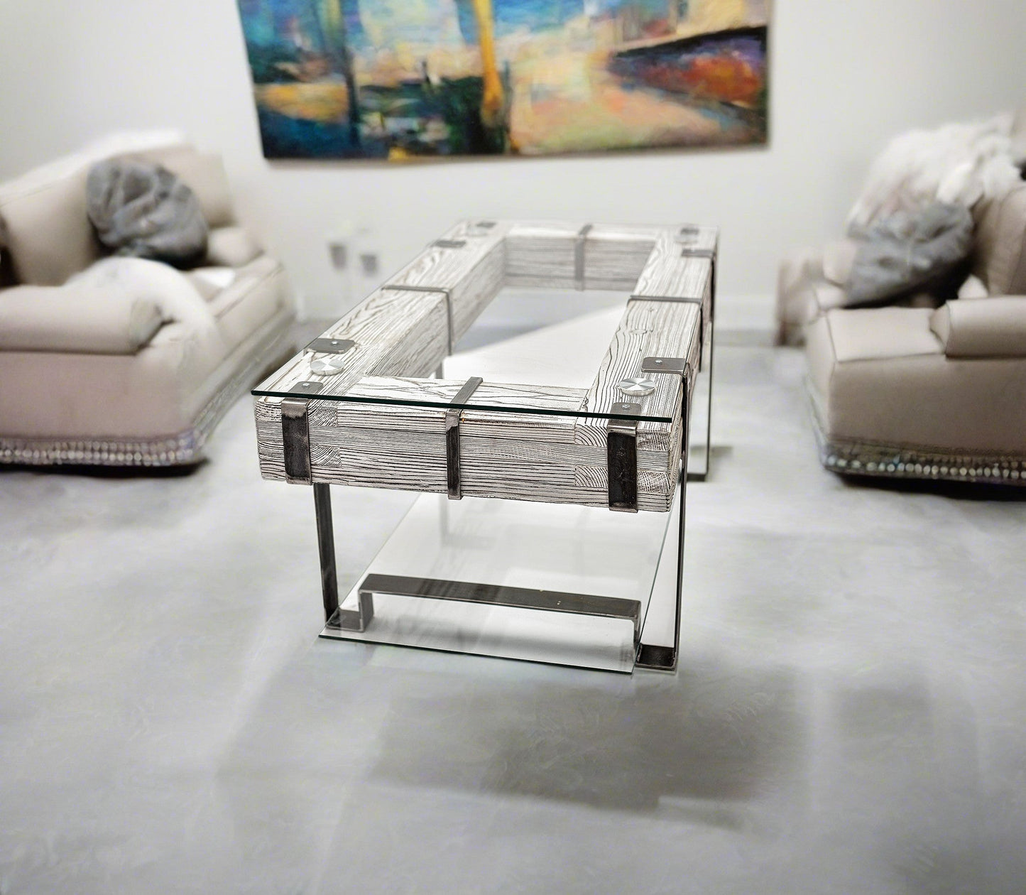 CHYRKA® Coffee table LL living room table LEMBERG Handmade wood glass metal