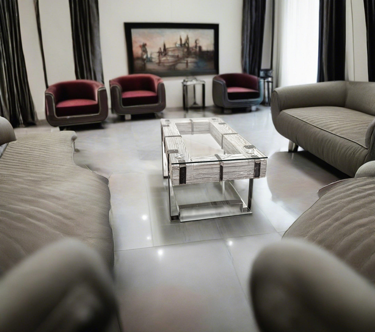 CHYRKA® Coffee table LL living room table LEMBERG Handmade wood glass metal