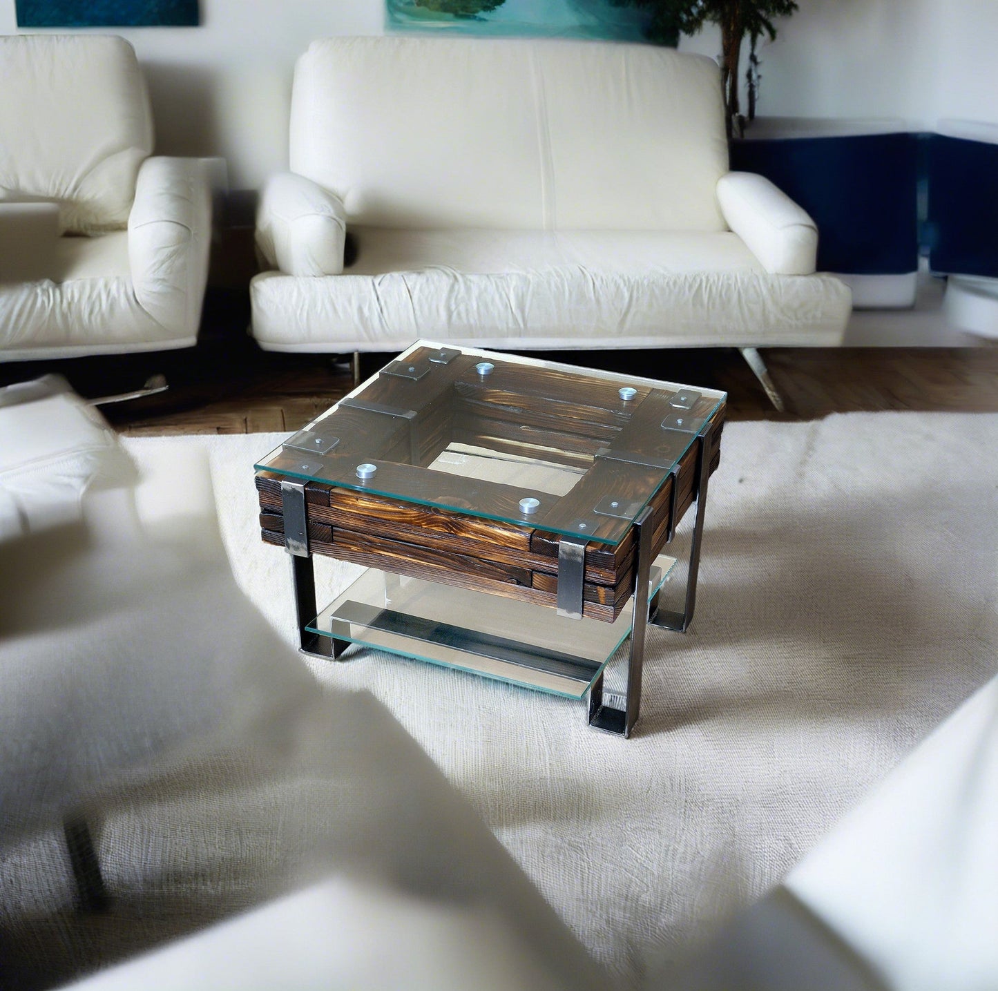 CHYRKA® Coffee table LL living room table LEMBERG Handmade wood glass metal