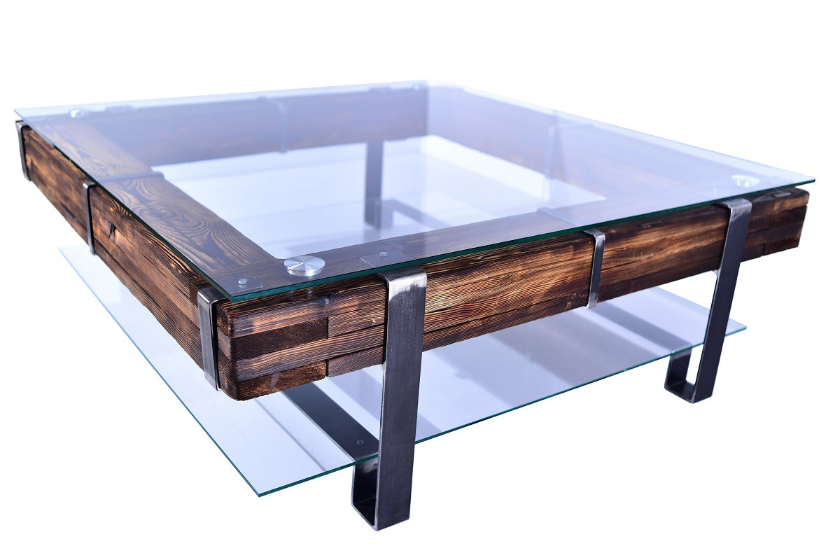CHYRKA® Coffee table LL living room table LEMBERG Handmade wood glass metal