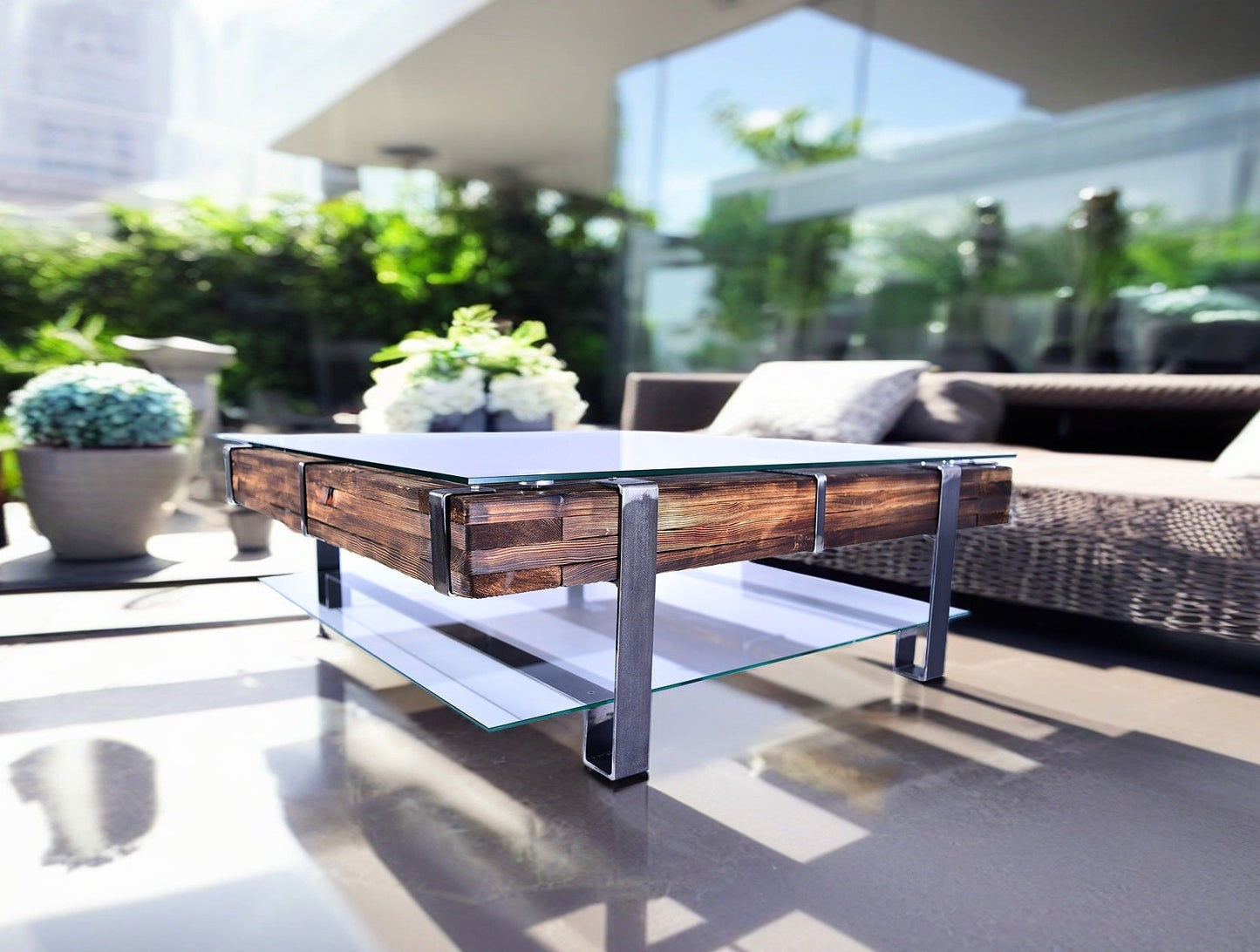 CHYRKA® Coffee table LL living room table LEMBERG Handmade wood glass metal