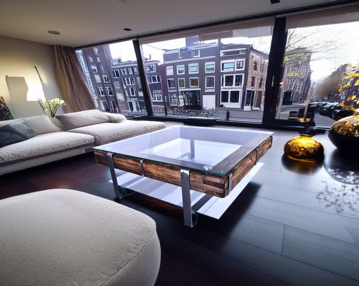CHYRKA® Coffee table LL living room table LEMBERG Handmade wood glass metal