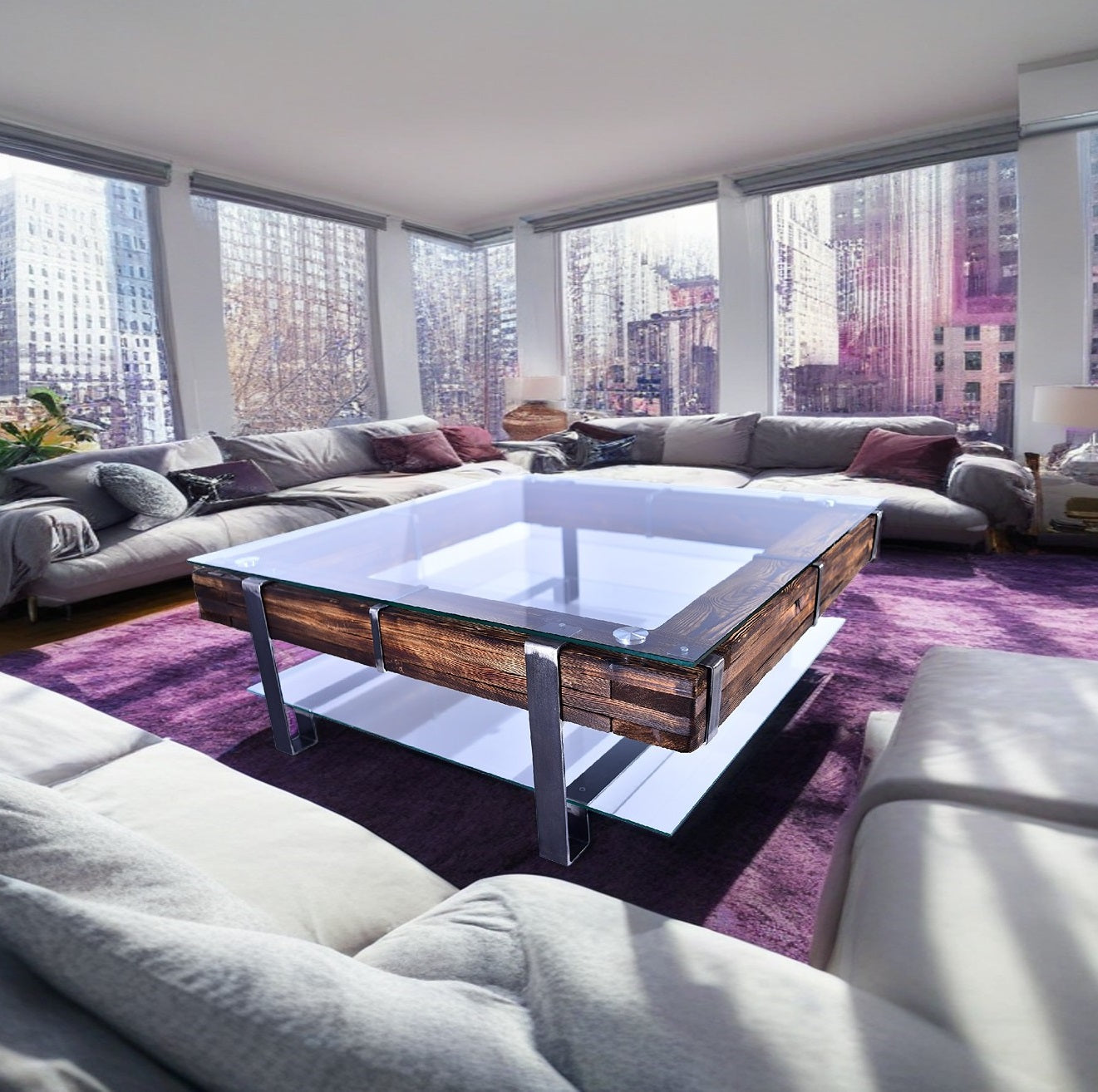 CHYRKA® Coffee table LL living room table LEMBERG Handmade wood glass metal