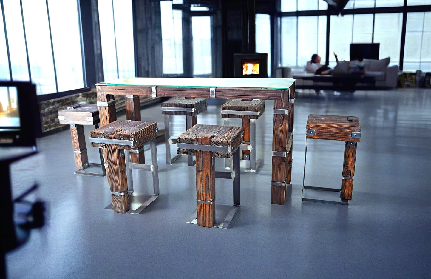 CHYRKA® Esstisch Wohnzimmertisch DROHOBYCZ Hocker Loft Vintage Bar IndustrieDesign Handmade Holz