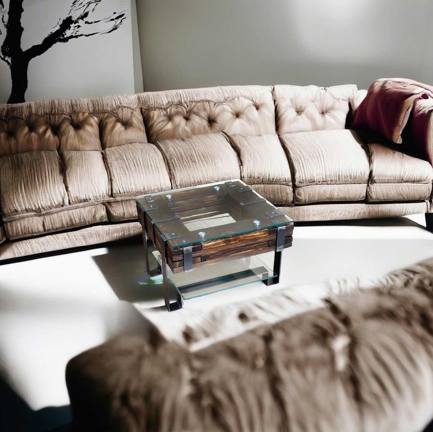 CHYRKA® Coffee table LL living room table LEMBERG Handmade wood glass metal
